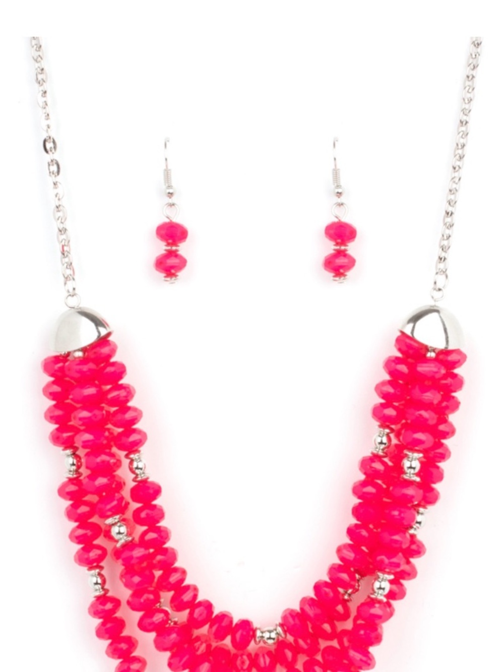 N-69 Hot Pink Beaded Necklace and Earring Set - Unbranded
